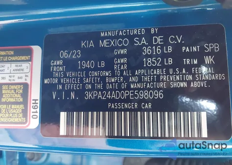 2023 Kia Rio S из США, поврежденный, VIN 3KPA24AD0PE598096